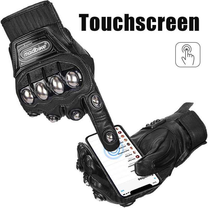 ILM Alloy Steel Touchscreen Bicycle Motorcycle Motorbike Powersports Racing Glove Black(Leather) Medium