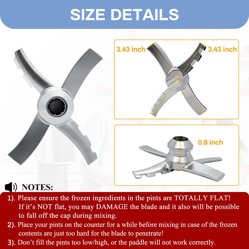 NANOBABY Replacement Paddle Blade Compatible with Ninja Creami NC300 Series Ice Cream Makers, Mixing Blade Paddle Replacement for Ninja NC299AMZ NC301 CN305A CN301CO, Stainless Steel, Silver