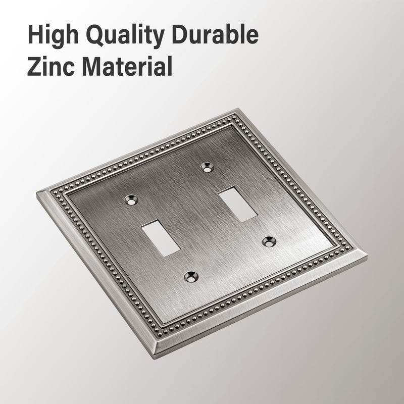 Henne Bery Sunken Pearls Decorative Wall Plate Switch Plate Outlet Cover (Double Toggle, Heirloom Silver) Double Toggle