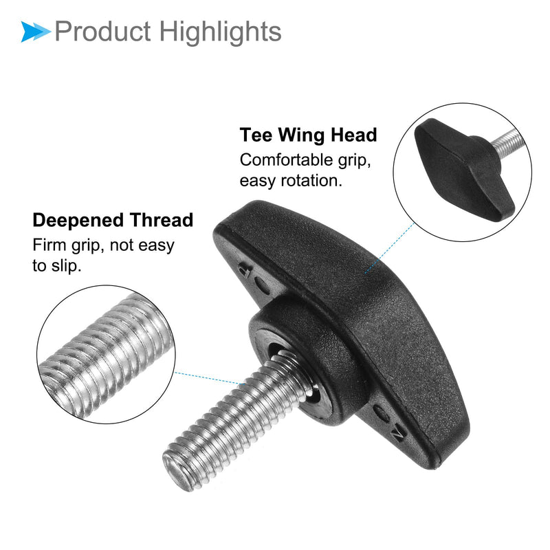 Tee Wing Knobs Thumb Screw, M6 x 16mm Male Thread, Plastic T Thumb Clamping Screw Threaded Stud Hand Knobs Grip, (Applications: for Machinery Lathes), 4-Pieces