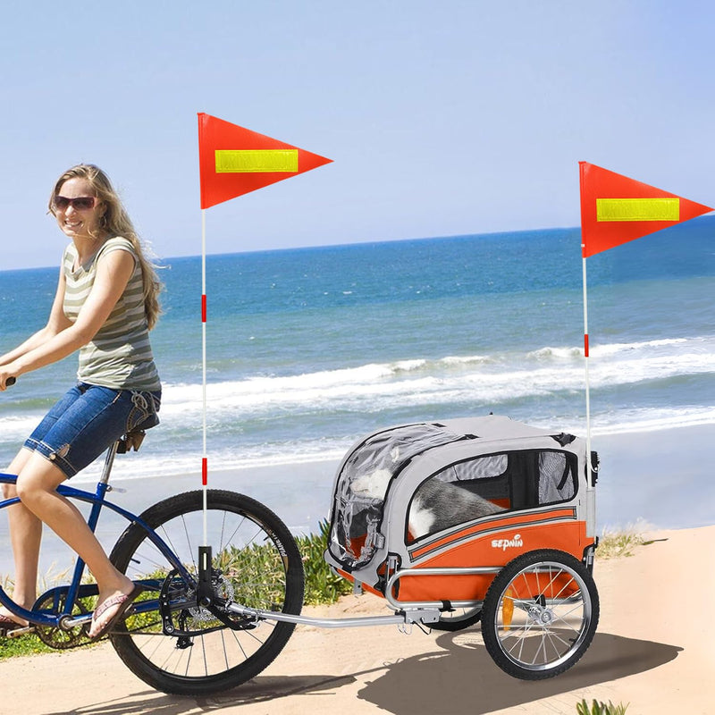 2 Pcs Bike Flags with Pole 6 Feet Adjustable Height Heavy Duty Fiberglass Pole Polyester Tear-Resistant Waterproof (Orange with Reflective Strip） 2 Pcs Orange with Reflective