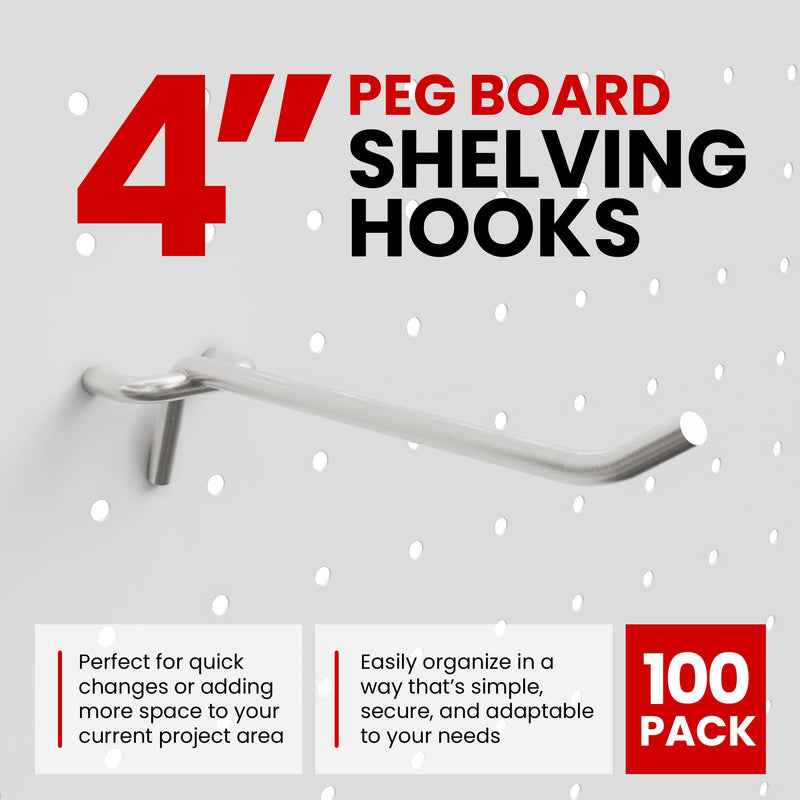 100 PC PEG Board Hooks 4 inch Pegboard Hooks 4" Length Wholesale Lot 4" 100 Pc