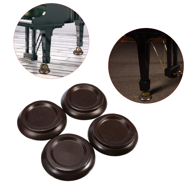 4Pcs Piano Caster Cups Grand Upright Piano Wheels Feet Floor Protectors, Solid Wood Casters Cups Wood Sliders Caster Pads with Non-Slip & Anti-Noise Foam Set of 4, Brown