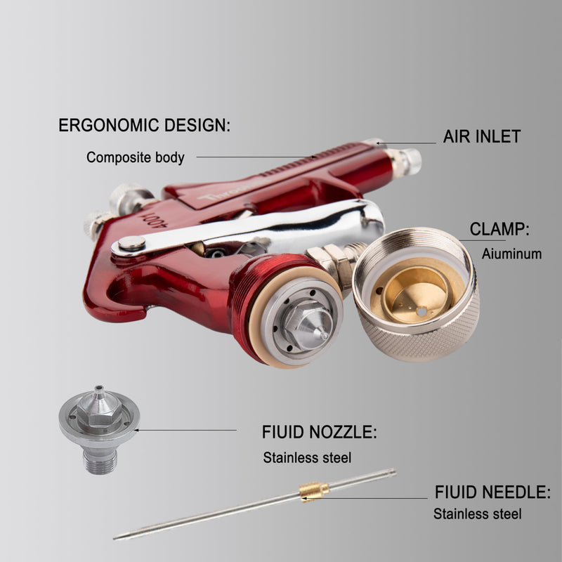 Siphon Feed Spray Gun for Piant with 1.8mm Nozzle, 1000cc Cup and 6pcs Paint Strainers for Cars & HousePainting Gun(Red) red-4001-1.8mm