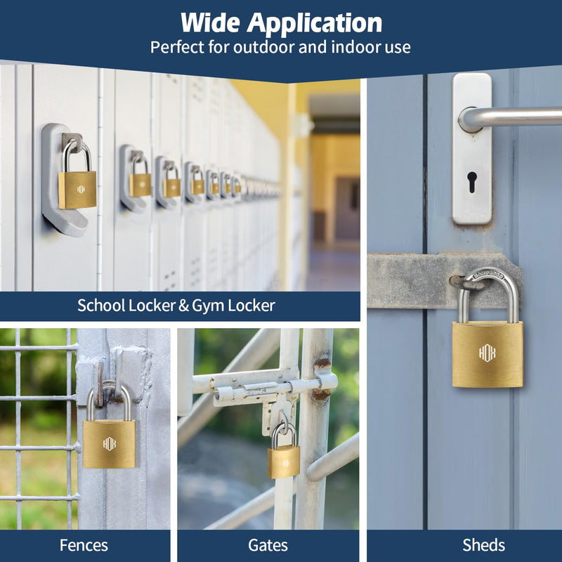 HOX 12-Pack Keyed Padlock, Waterproof and Rustproof, Solid Brass Lock with 1-1/4" Wide Body, Padlock with Keys for Storage Unit, Sheds, Garages and Fence 12Pack
