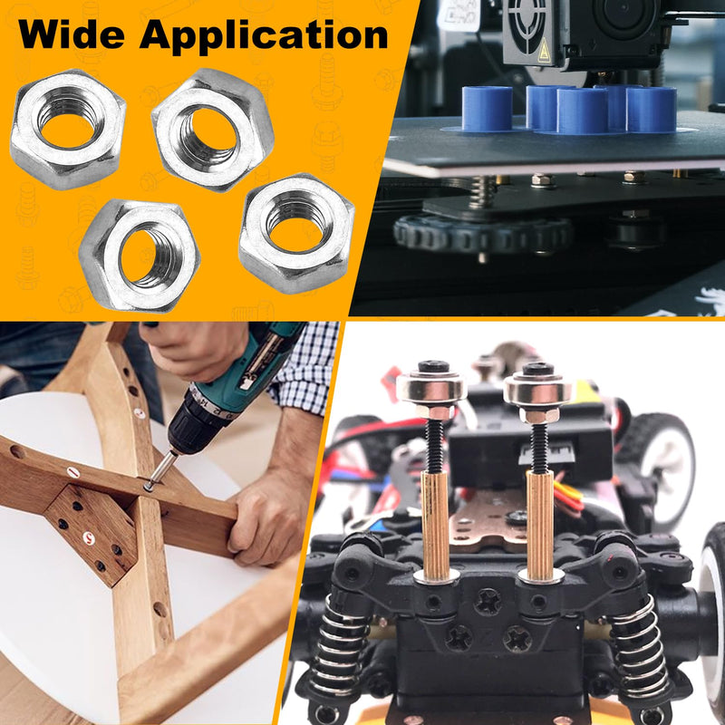 200pcs M3-0.5 Hex Nut, 304 Stainless Steel, M3 x 0.5mm Tiny Nuts Fasteners, Hex Drive, Metric, Right Hand, Small Replacement Nut with Plastic Case