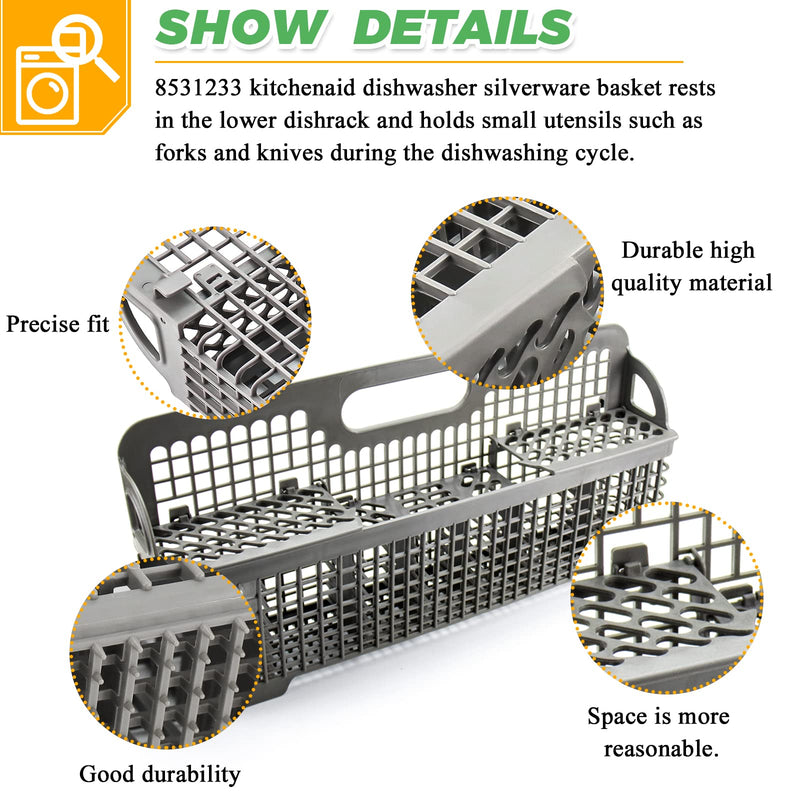 WP8562043 8531233 Universal Dishwasher Silverware Basket Replacement for Whirlpool Kitchen-aid Dishwasher Utensil Basket - Replaces Kitchen-aid Dishwasher Basket W10190415 8531288 8562043 WP8531233VP
