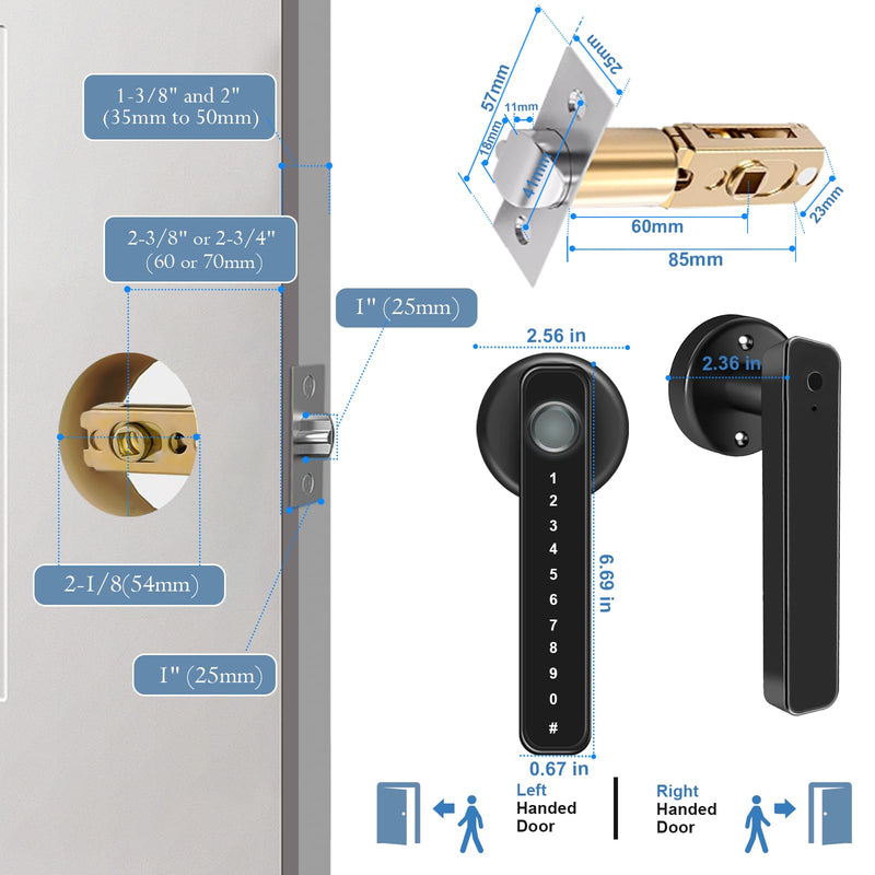 Fingerprint Door Lock Biometric Smart Door Knob Keyless Entry Door Lock One-Touch Lock & Unlock Electronic Touchscreen Keypad Lock with Handle, Door Locks for Front Door Bedroom Hotel Office Apartment