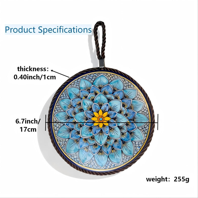 Ceramic Cork Trivet 6.7 Inch (17cm)-Heat Resistant Non-Slip Hot Pad for Dishes, Kitchen Table Insulation Mat 4 Pieces Set. (Prosperous Lotus) Prosperous Lotus