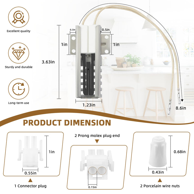 Universal Igniter Model- WB13K21 DG94-00520A Oven Igniter Replacement for Gas Range Stove Fit for G-E Ken-more Hot-point Sam-sung Norton 501a 5303935066 IG9998 WB13T10045 WB13K10026 By Fetechmate