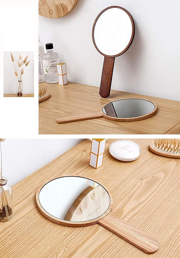 Large Hand Mirror Fashionable, Oak Tabletop Mirror Hand Mirror, Natural Wood Texture, Smooth Polished Handle, Lightweight Barber Handheld Mylar Mini Personal Handheld Makeup Mirror, Makeup Mirror, - NewNest Australia