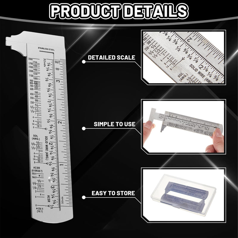 Copkim 2 Pcs Wire Gauge Measuring Tool Metal Thickness Gauges Stainless Steel Wire Measuring Gauge Standard Cable Sheet Thickness Gage with Storage Box