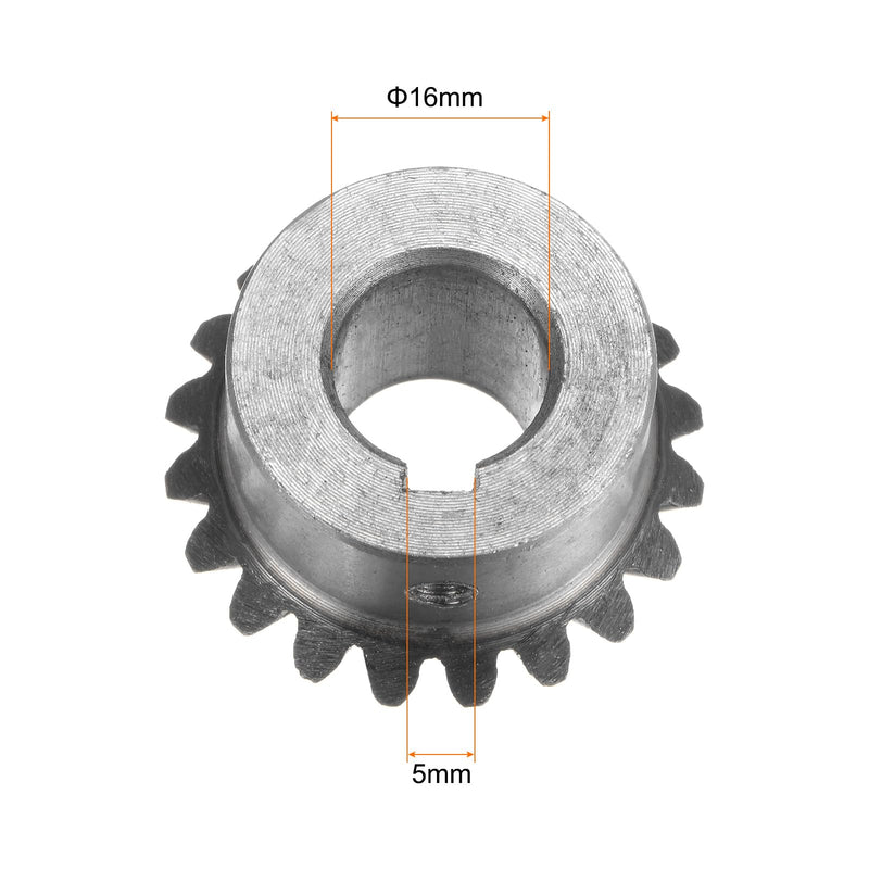 HARFINGTON 2pcs Bevel Gear 2M 20 Teeth 16mm Shaft Hole 1:1 Tapered Bevel Pinion Gear 45# Steel 2 Module 90 Degree Steering Gear, for Hardware Mechanical Rotation, with 5mm Keyway