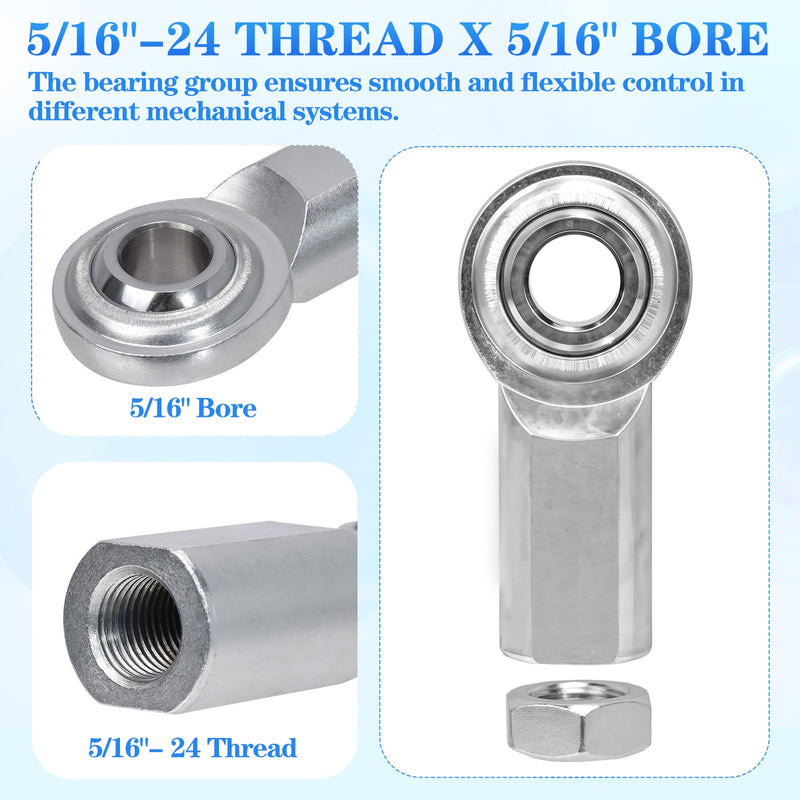 5/16 x 5/16-24 Rod End Bearing Heim Joints Right Hand Female Thread Heim Joint,RH 5/16"- 24 Thread x 5/16" Bore Stainless Female Rod End Bearing with Jam Nuts (5/16-4Pcs)