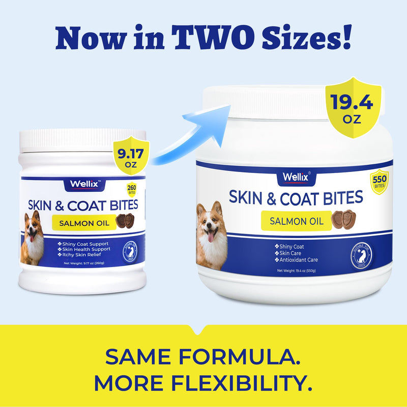 Wellix 19.4oz Dog Skin and Coat Supplement, Omega 3 Fish Oil for Dogs, Supports Healthy Skin & Shiny Coat, Itching Relief & Anti-Shedding, Tasty Dog Allergy Chews, Daily Nutritional Support