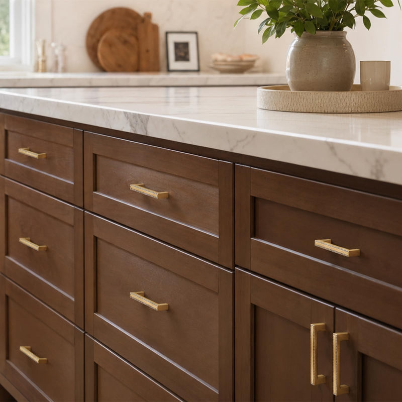 POZEAN 4 Pack Gold Cabinet Pulls with Crystal Accents, Drawer Pulls Decorative Cabinet Hardware for Kitchen Cabinets, Dresser Drawers, Bathroom Vanity and Closet