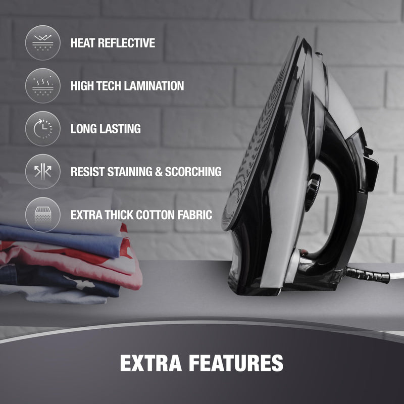 Extra Thick Ironing Board Covers with Pad Standard Size 15x54, Full Scorch Resistant Padding, Heat Reflective Silicone Coating, Durable Nose Pocket Fastener Straps Elastic Edges, Gray