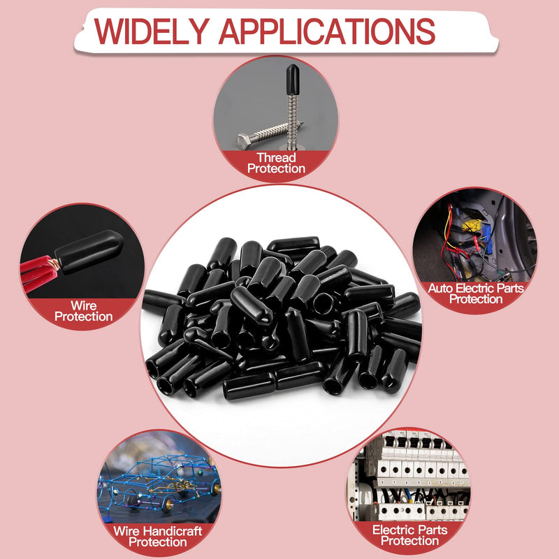 60PCS Screw Thread Protectors 5mm ID Rubber End Caps Vinyl Flexible End Caps Round Tube Bolt Cap (Black, 60PCS) 60