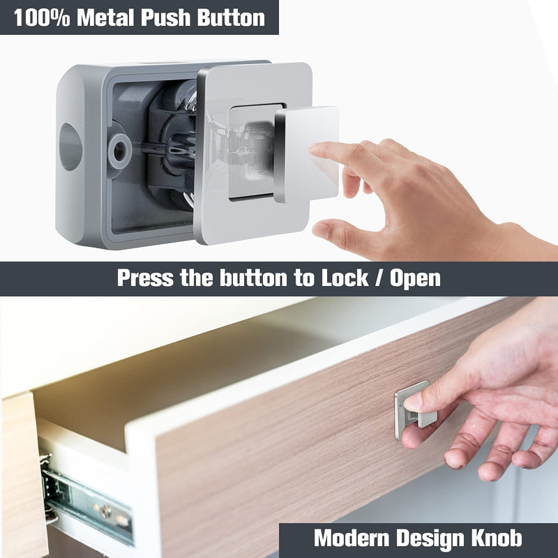 WELLUCK Keyless RV Push Cabinet Locks, Metal Push Button, 5 Packs Camper Cupboard Knob RV Compartment Latch Catches for Caravan Yacht Boat Motorhome Cabinet Drawer, Zinc Alloy Button & Solid Push Rod Push Button/5 Packs