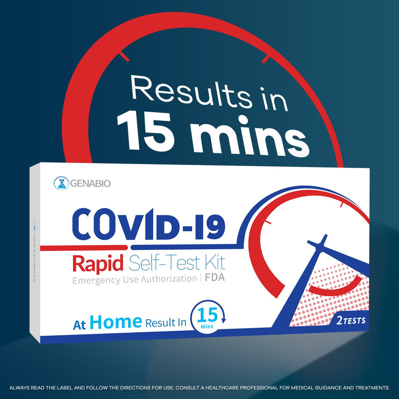 Genabio COVID-19 Antigen Rapid Self-Test Kit (2 Pack) – FDA EUA Authorized | 15-Minute At-Home Results | FSA/HSA Eligible | OTC Nasal Swab – Ages 2+ (1 Pack, 2 Tests) 1 Pack-2 Tests