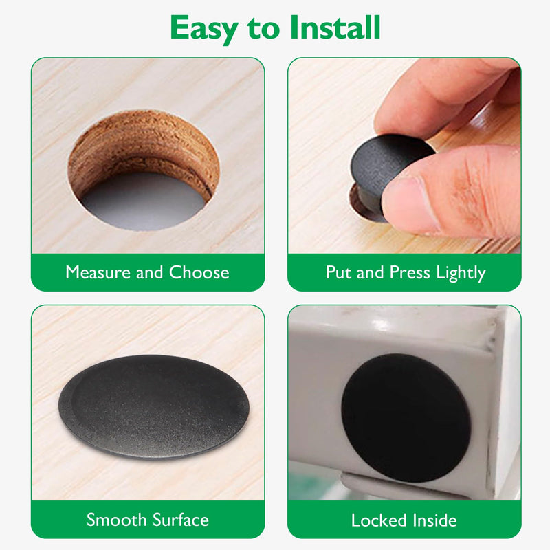 2"(50mm) Plastic Plugs for Round Holes, Flush Type Snap in Locking Door Screw Shelf Hole Plugs Drilling Hole Cover Cabinet Furniture Cupboard Shelves Pipe Insert End Caps, 4PCS Black 2"/50mm