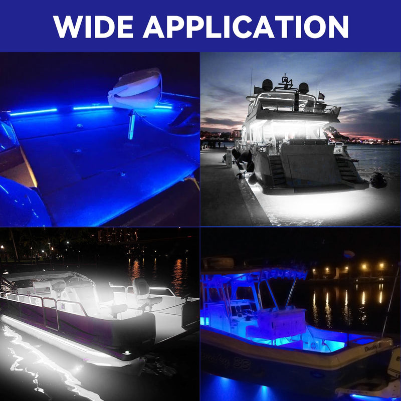 RVZONE Boat Interior Lights, 20 Inch 4 Pcs LED Boat Strip Lights 12V White and Blue Dual Color Marine Courtesy Strip Deck Transom Light for Fishing Pontoon Kayak Yacht Sailboat White&Blue 4PCS*20''