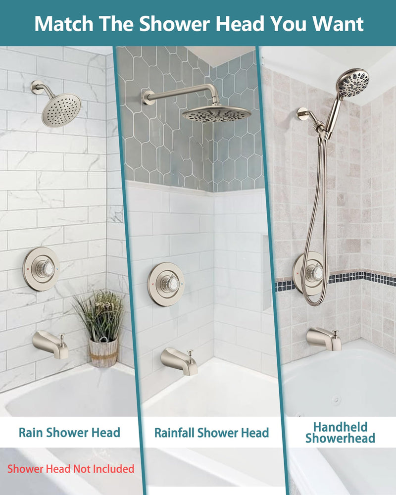 Shower Faucet Trim Kit Compatible with Moen Fit Chateau Valve Only, Pull-on Push-off Design Knob Handle, Brushed Nickel