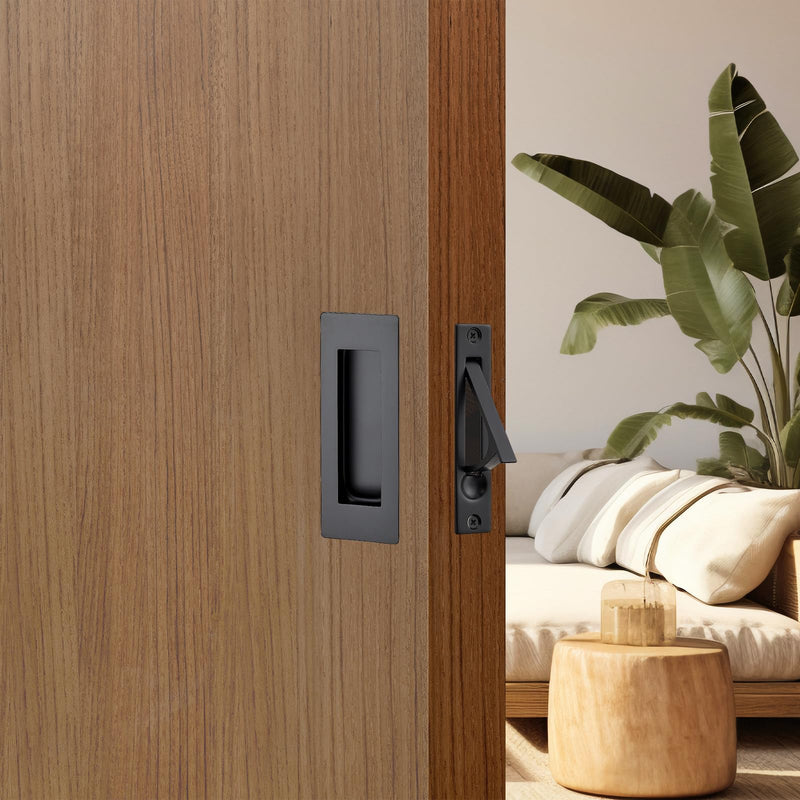 JOY DECOR 2 Pack 4.72" Pocket Door Handles + 1 Finger Edge Pull, Black Recessed Flush Rectangular Stainless Steel Hardware Set for Sliding Doors & Cabinets 4.72 inch