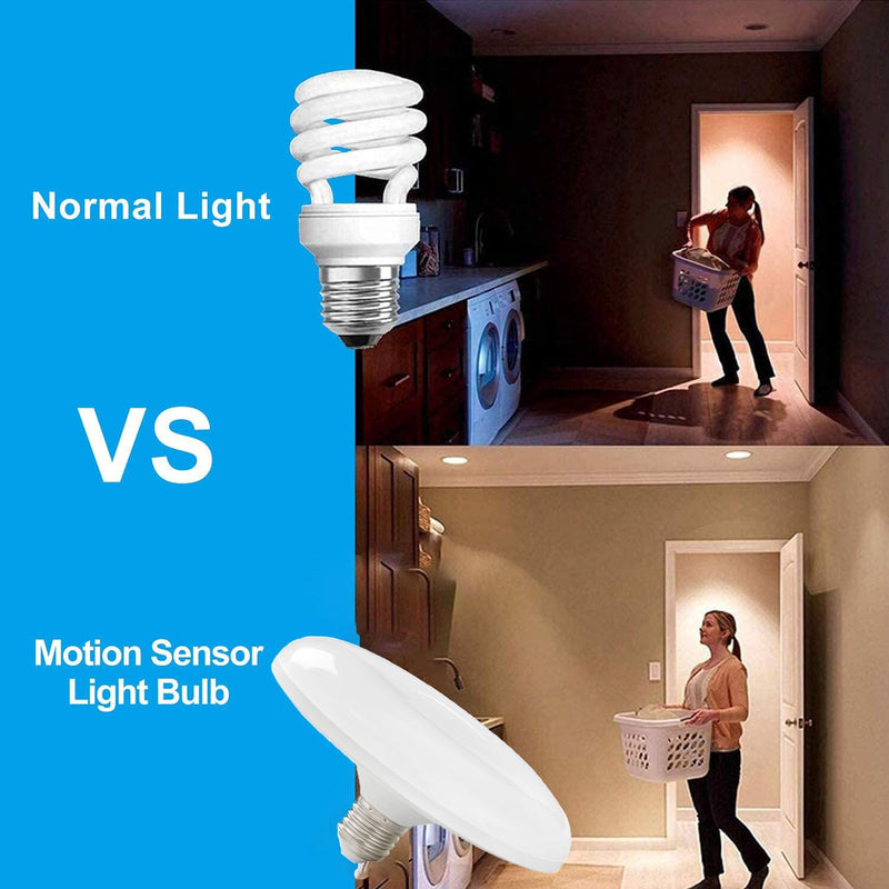 LUXON 15W UFO Radar Motion Sensor Ceiling Light Bulbs,5.9 Inch Dusk to Dawn LED Bulb (100W Equ.),Indoor Outdoor Auto On/Off E26 Base Soft White for Front Door,Porch,Garage,Security,Pack of 2.