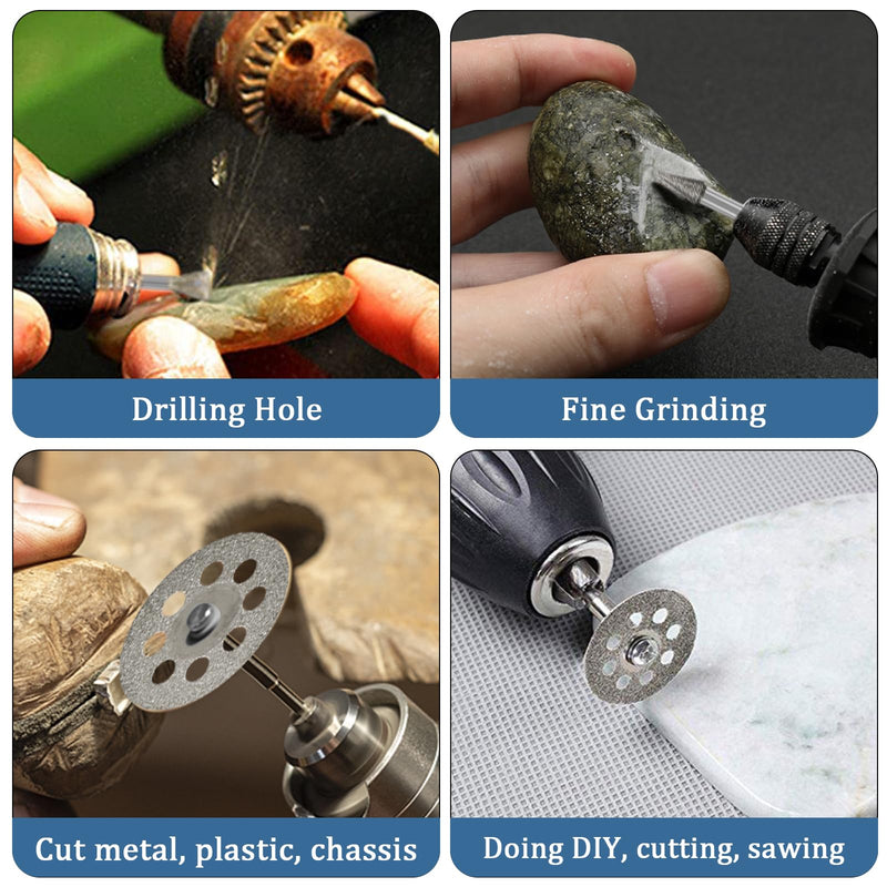 Diamond Burr Set for Dremel, Rotary Tool Grinding Cutting Wheel Stone Glass Tile Jewelry Engraving Rock Etching Masonry 1/8” Die Grinder Carving Cutter Metal Engraver Kit - 32pc Set Style 4