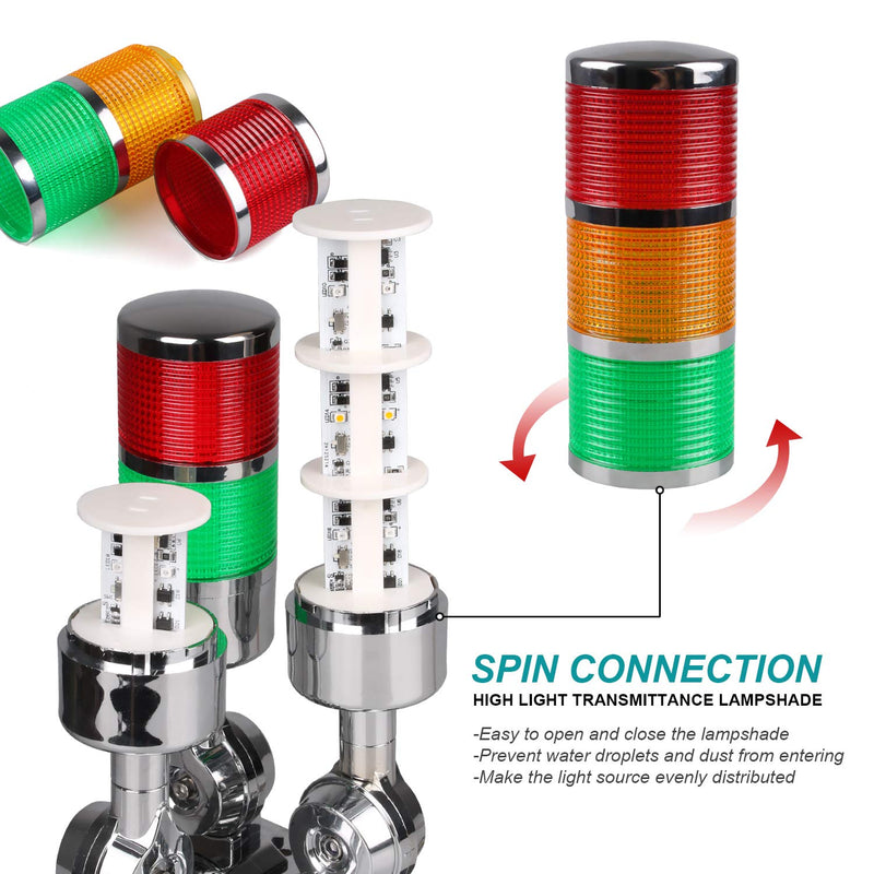 110V to 220V LED Stack Tower Lights, Industrial Warning Lights, Andon Lights, Column Signal Tower Indicator Lamp Beacon, Continuous/Flashing Light Switchable, 1 Layer (Without Buzzer) Red AC 110 to 220V