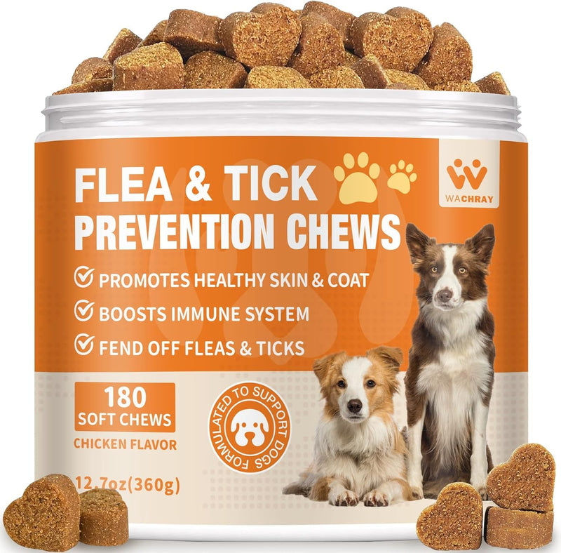 Flea and Tick Prevention for Dogs Chewables - Natural Dog Flea and Tick Treatment Chewable - Oral Flea Supplement for Dogs - Puppy Flea Support - All Breeds & Ages - 180 Soft Chews 180 Chews