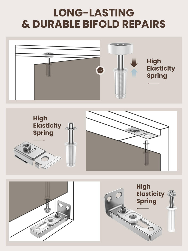 Bifold Door Hardware Repair Kit - 4 Pack Bi-fold Closet Barn Door Hardware Kit for 7/8" to 1" Track, Folding Pocket Door Replacement Parts Set Include Top Bottom Pivots Bracket and Guide Wheel (4Pack) 4Pack