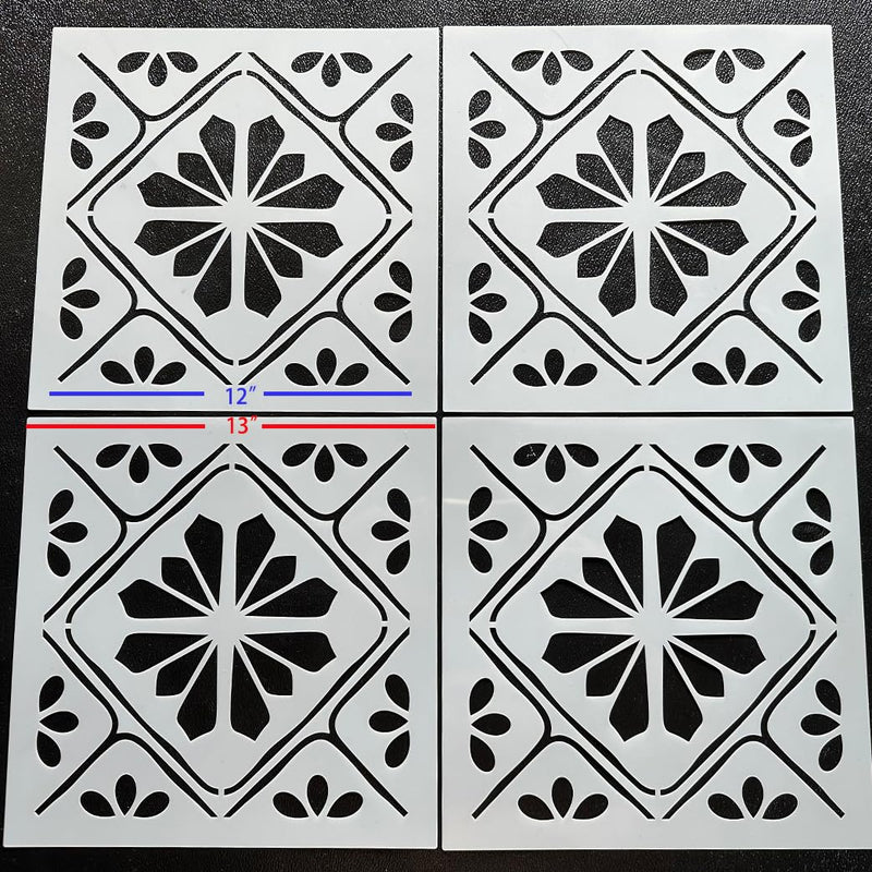 HELLATHUND 4Pcs Reusable Tile Stencils 12x12, Concrete Stencils for Patio, Large Stencils for Painting Floors, Wall Stencils for Painting (12x12inch) 12x12inch