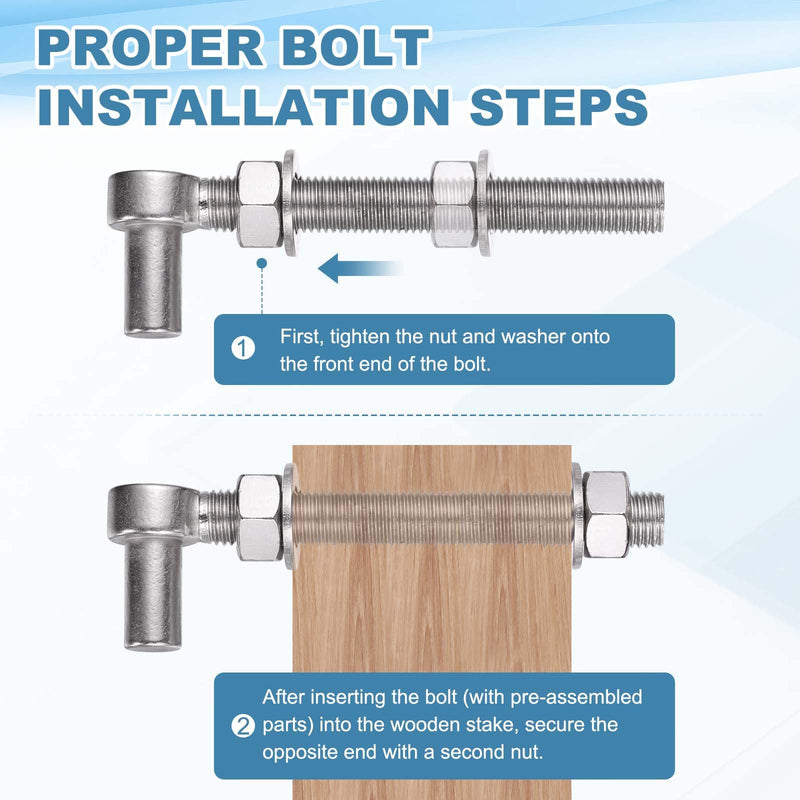 uxcell 2Pcs J Bolt Gate Hinge, M12 x 10" 304 Stainless Steel Gate Hinges Bolt, J-Bolt Post Hinge with Washers and Nuts for Chain Link Fence, Wooden Fence, Driveway, Farm Garden Door M12 x 10" 2