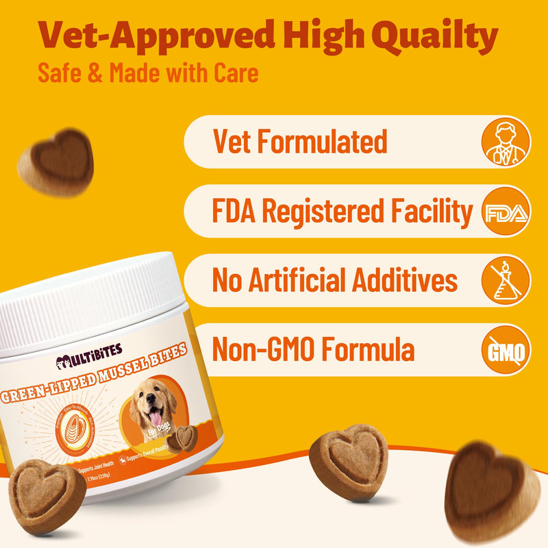 Green-Lipped Mussel Bites for Dogs, Natural Hip & Joint Supplement with MSM, Vitamin E, Omega-3 - Supports Joints Comfort & Promotes Normal Mobility - Large Volume (330 Ct)