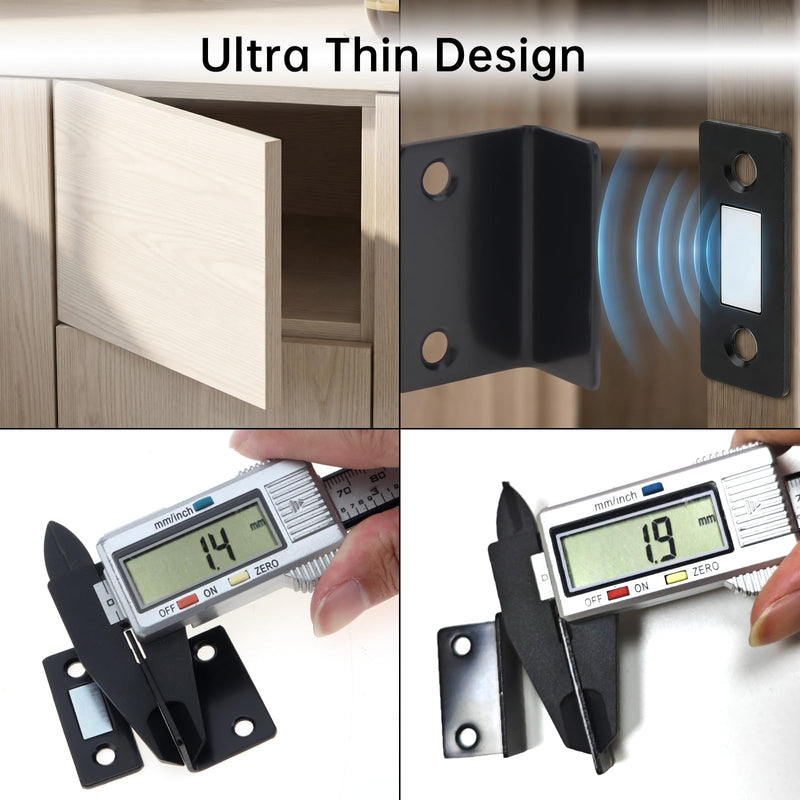Cabinet Magnetic Catch L-Shaped 16 Pack Ultra Thin Drawer Magnet Closures | 3.3mm,Drawer Magnet Adhesive Cabinets Latch for Kitchen Wardrobe Closet Door Black