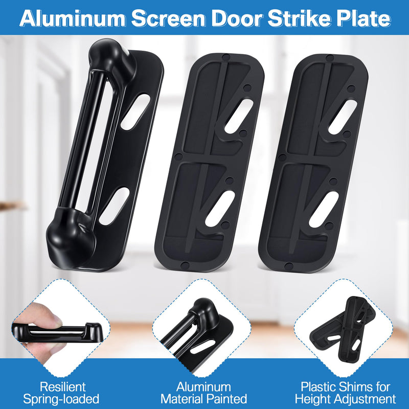 Enhon Screen Door Spring Strike Plate, Compatible with Prime-Line K-5004 Spring Loaded Screen and Storm Door Strike Plate, Aluminum Painted Screen Door Latch Replacement, Black
