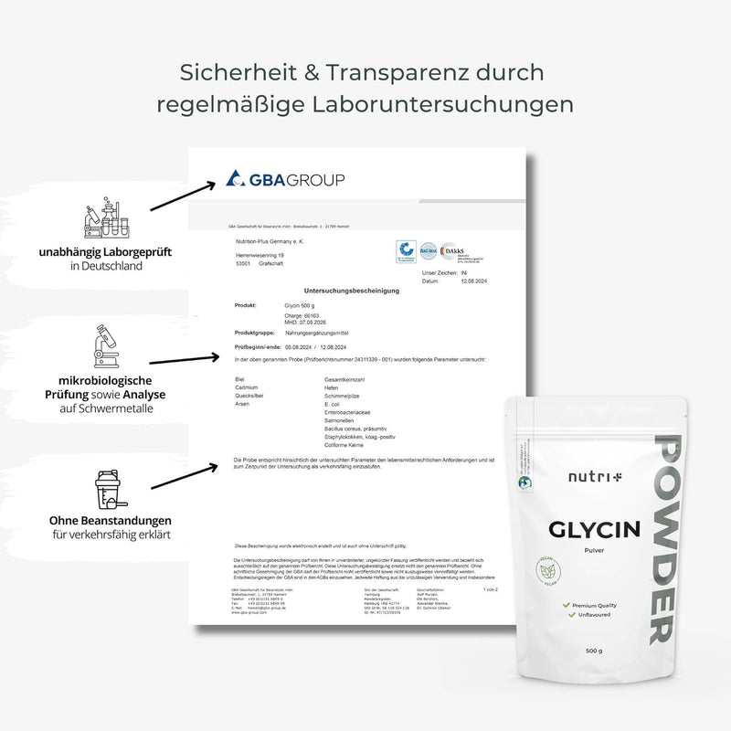 Glycine Powder Vegan + 100% Pure + High Dose - Glycine Powder 600 G - Amino Acid Without Additives - Also Ideal For Sweetening As A Sugar Substitute - Made In Germany