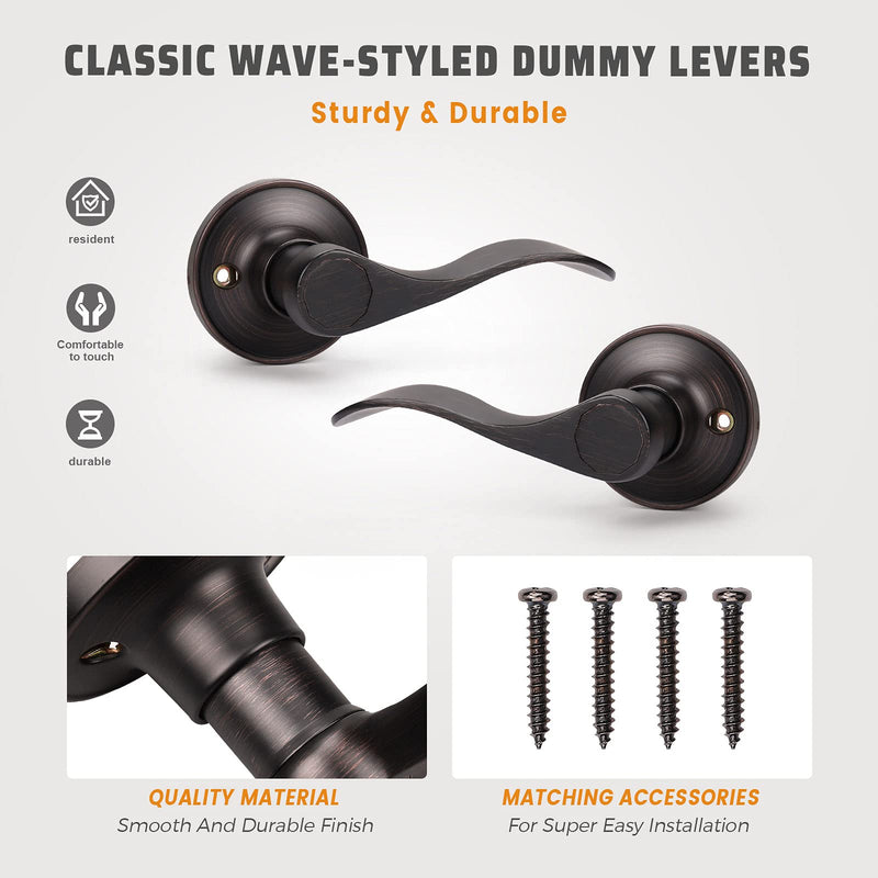 KNOBWELL 3 Set Dummy Lever Door Handles Closet Door Knobs No-Turning Pull Only Single Side Door Leversets(3 Left + 3 Right) Oil Rubbed Bronze