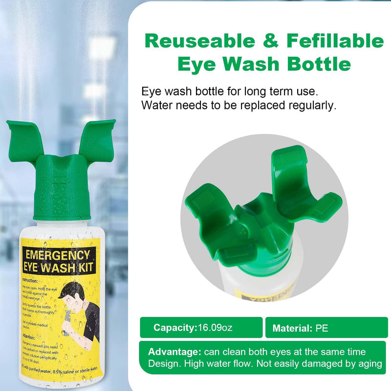 Portable Eyewash Station OSHA-Approved - Upgraded Emergency Eye Wash Bottles Flush Kit Clean Both Eyes Simultaneously Wall Mounted 16oz （No Solution） 1Pcs