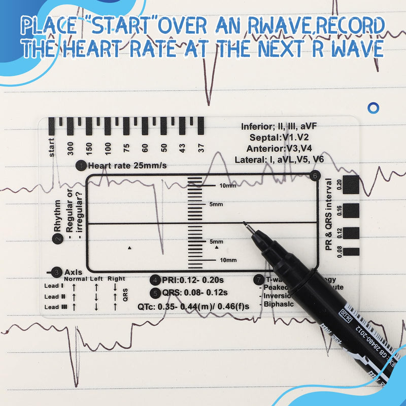 Sabary 20 Pcs ECG 7-Step Ruler, Clear Plastic EKG Calipers Measuring Tool, Portable Transparent Electrocardiogram Card for EKG Interpretation Nurse Doctor Medical Ruler