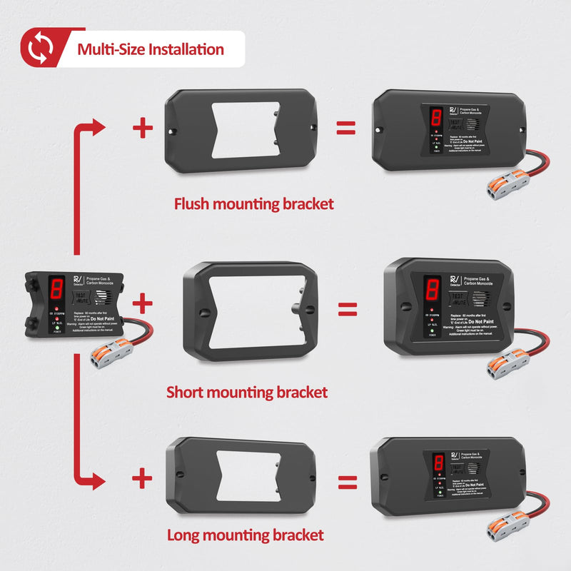 RV Dual LP/CO Alarm, RV Carbon Monoxide & Propane Detector, Hardwired-12V DC with 3 Different Brackets for Motorhome Travel Trailer, Motor Coach, Truck Camper (R502 Black)