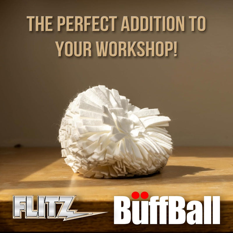 Flitz Buff Ball w/ 1.76oz Metal Polish Paste - 5in Drill Buffer Polisher Attachment for Any 3/8in Drill - Self-Cooling, Washable Polishing Ball to Buff, Shine, & Protect All Metals, Plastics (1 Pack) 5 Inch