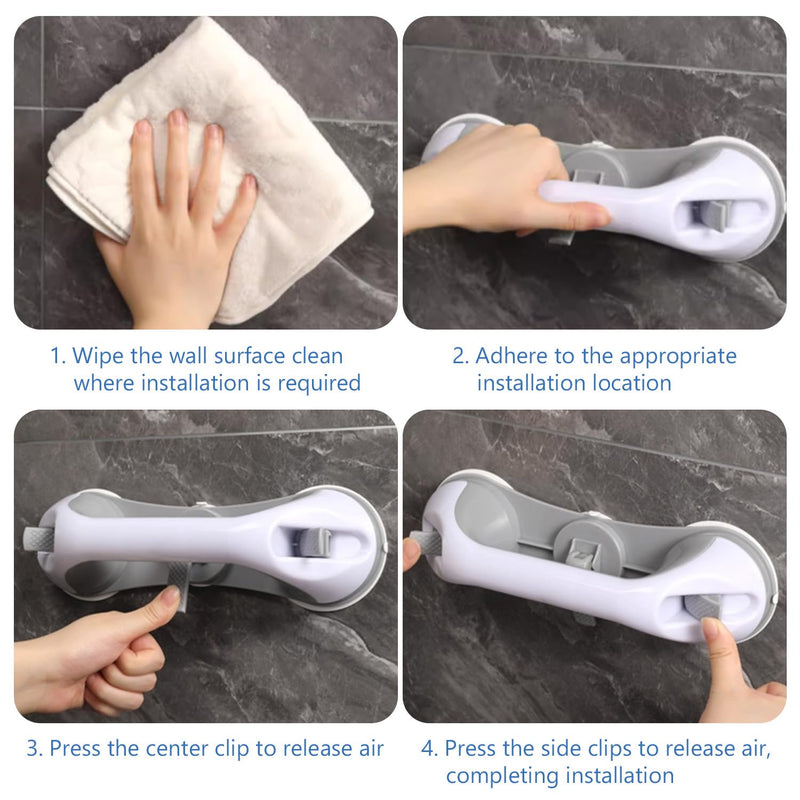 2-Pack Grab Bars for Shower :3 Strong Suction Cups, No-Drill Removable Bathroom Handrails for Seniors and Disabled Waterproof Shower Grab Bar for Toilet, Tub & Shower
