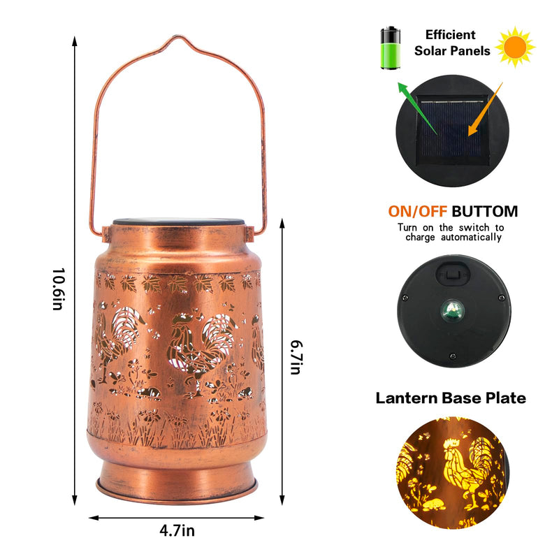 Solar Lanterns Outdoor Garden Decor,Chicken Gifts for Women, Mom, Grandma, Birthday, Thanksgiving, Decorative Waterproof Hanging Metal LED Light for Yard, Patio, Lawn, Landscape, Backyard (Rooster) Rooster
