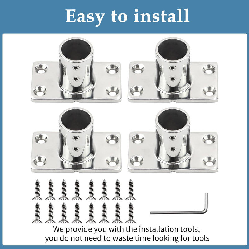 YANYUCB 316 Stainless Steel Rectangular 90° Boat Hand Rail Base,Marine Hardware Boat Handle Railing Fitting Includes Installation Accessories(1 inch)