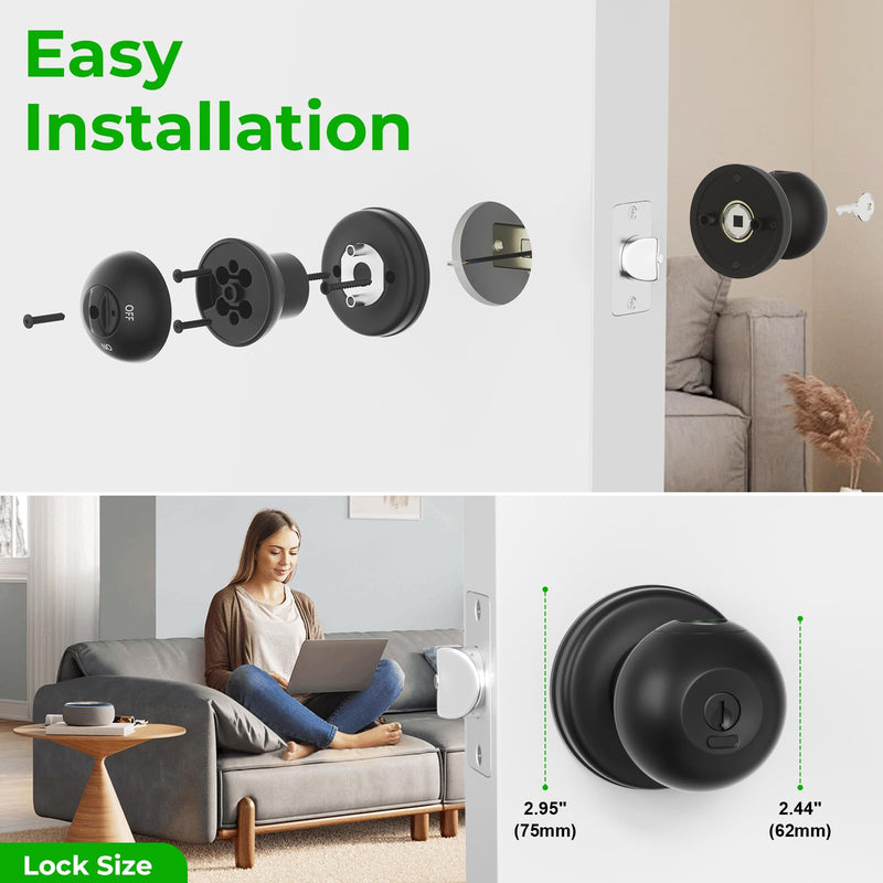 FITNATE Fingerprint Door Lock, Smart Fingerprint Door Knob, Biometric Door Lock Keyless Entry Door Knob for Bedroom, Apartment, Hotel, Office