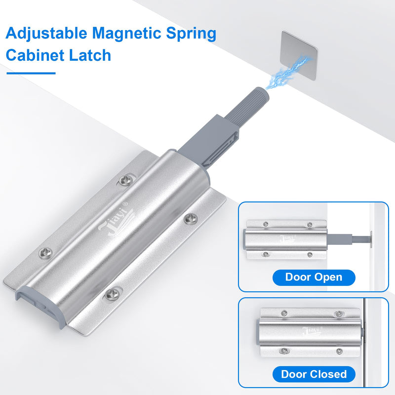 Push to Open, Magnetic Door Latches, Jiayi 2 Pack Cabinet Push Catch, Push Magnet Latches for Cabinet Doors Closure Push Release Press Out Cabinet Kitchen Hardware Silver