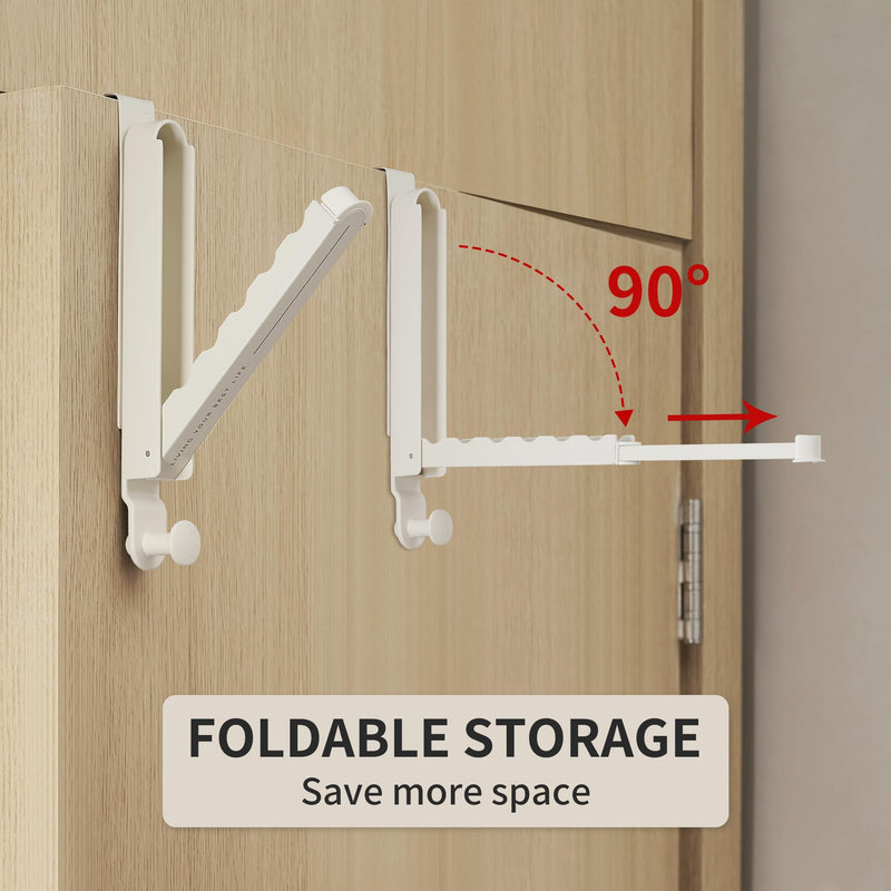 Over The Door Hooks Hanger Fit Door up to 1 3/4" Optimal 1pc,Over The Door Hanger with Retractable Rod,Foldable Over The Door Drying Rack for Laundry Bathroom Bedroom (Milky White, 1 Pack) Fit 1 3/4" Door Milky White